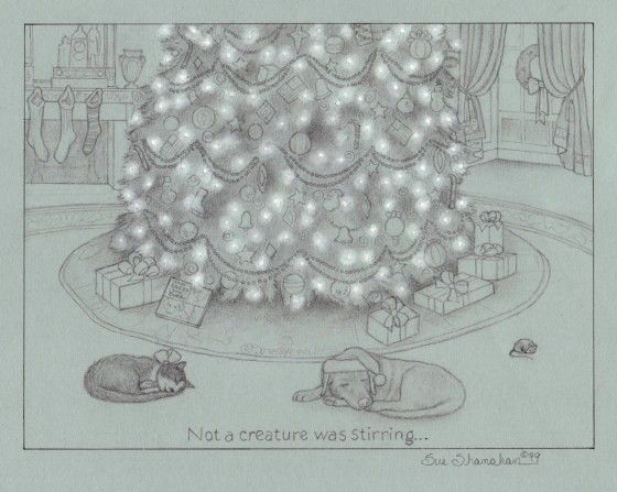  A sketch I did during the Clinton Administration. Family pets Buddy and Socks snooze under the official tree.